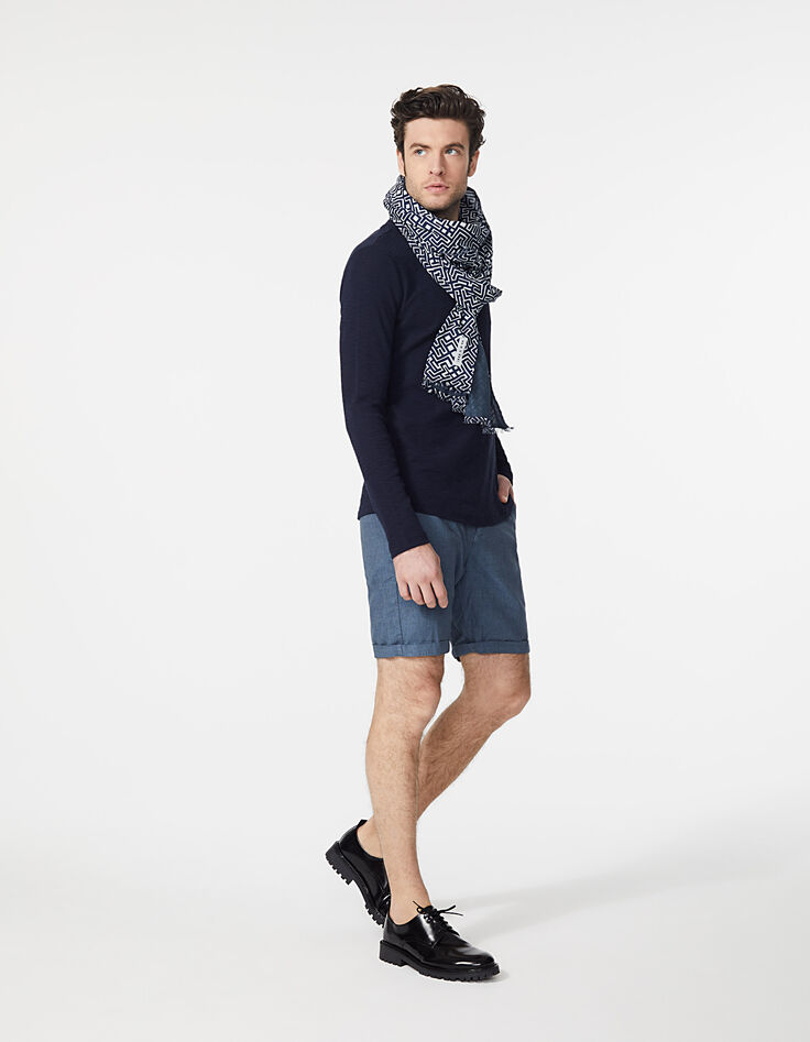 Men’s navy textured button neck T-shirt-6