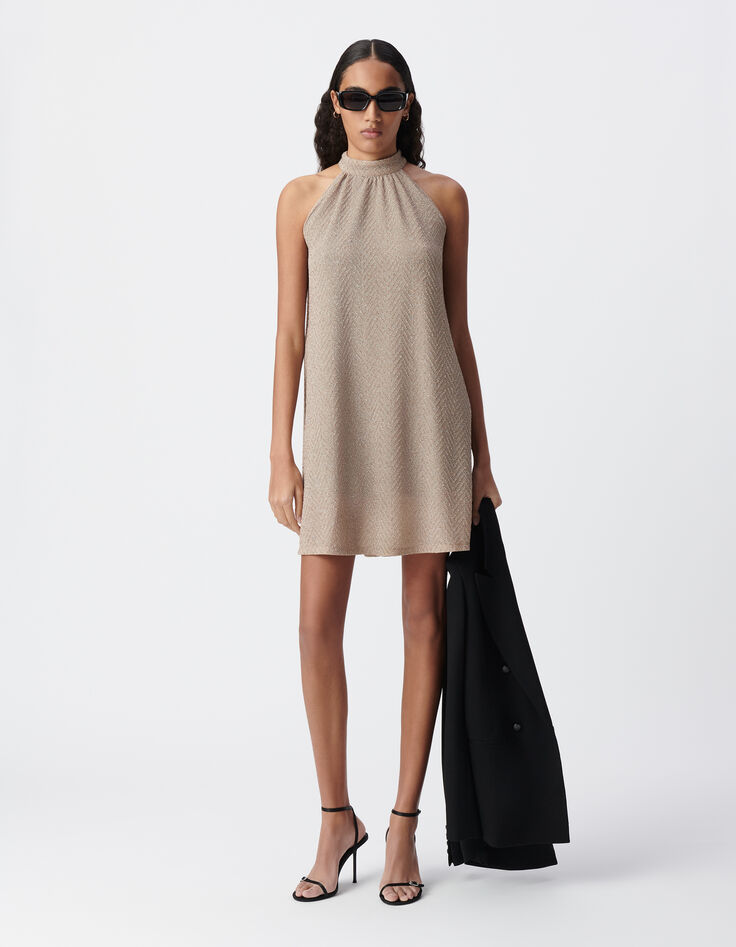 Lockeres goldenes Kleid mit Schnürung hinten Damen-2