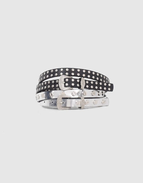 Ceintures robe cuir noire et silver décor clous Femme - IKKS