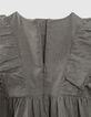 Khaki Mädchenkleid mit Jacquard und Rüschenärmeln-5