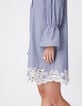 Blue striped shirt dress with lace for women-5