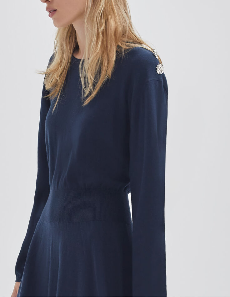 Robe pull marine tricot avec boutons-bijou Femme-3