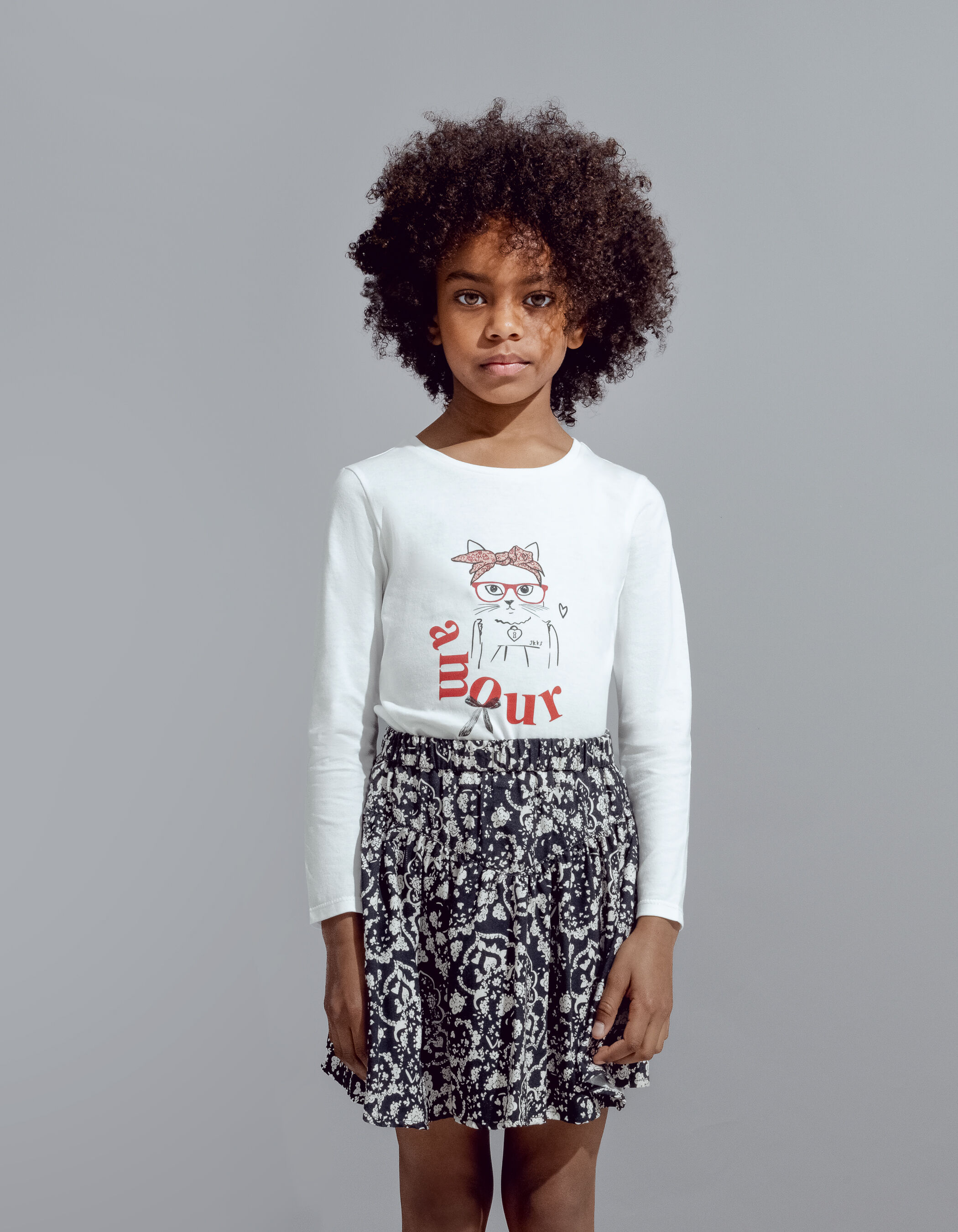 Jupe courte noire imprime floral rock fille IKKS