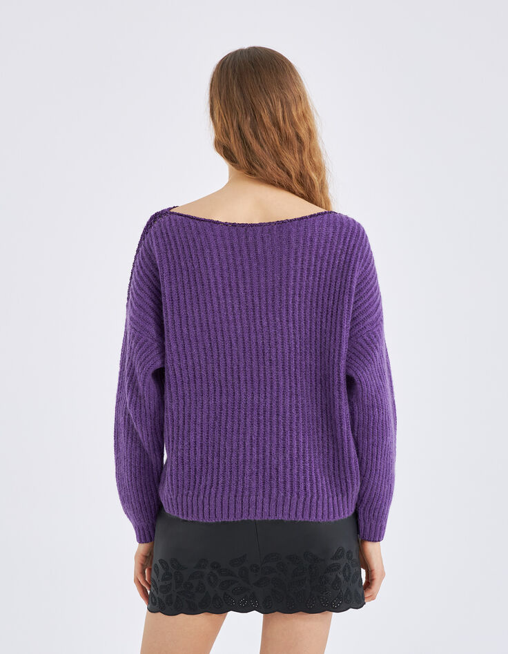Jersey violeta punto acanalado y detalles lúrex mujer-3