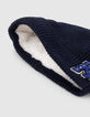 Bonnet marine tricot badge bouclette garçon-5