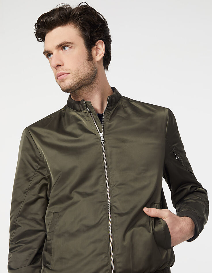Men’s khaki satin nylon bomber jacket-1