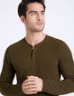 Pull kaki en maille reliefée avec col tunisien Homme-3