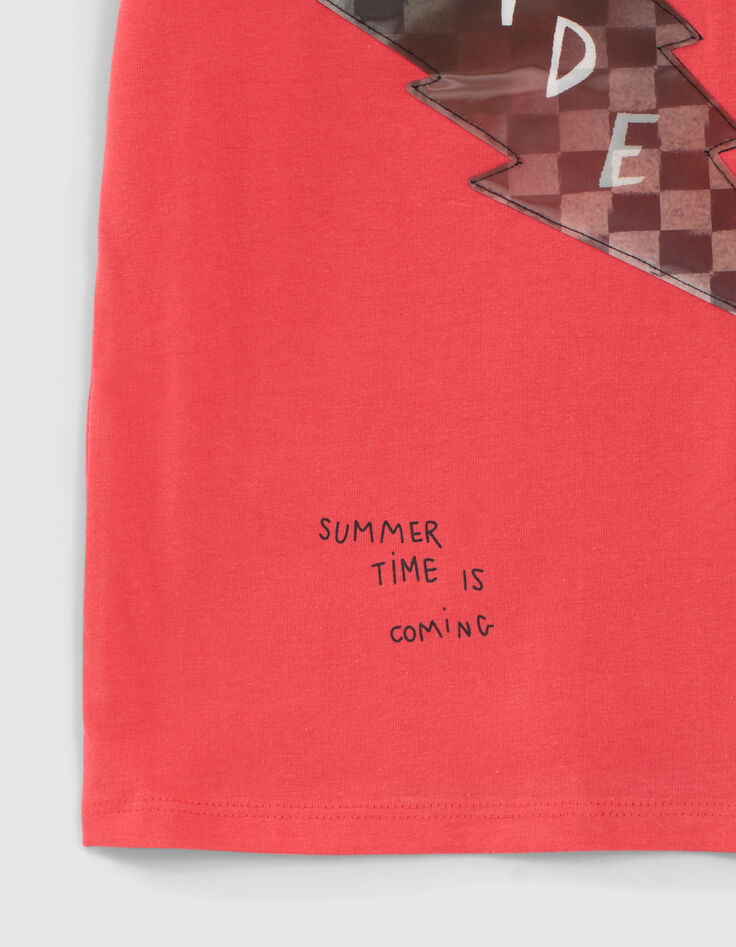 Camiseta roja algodón ecológico rayo gafas niño-5
