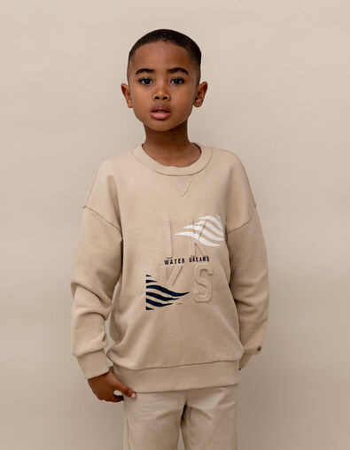 Sweat beige logo embossé et motifs rayures garçon - IKKS