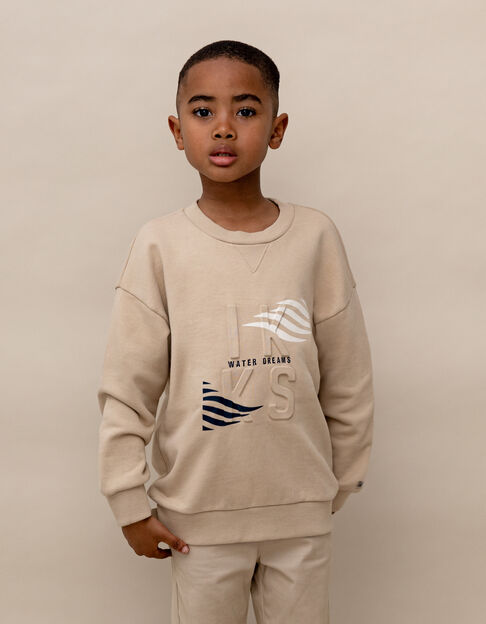 Beige sweatshirt with embossed logo and stripes for boy - IKKS