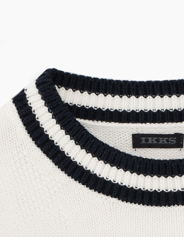 Pull blanc cassé en tricot bords-côtes rayés fille-3 Pull blanc cassé en tricot bords-côtes rayés fille-3