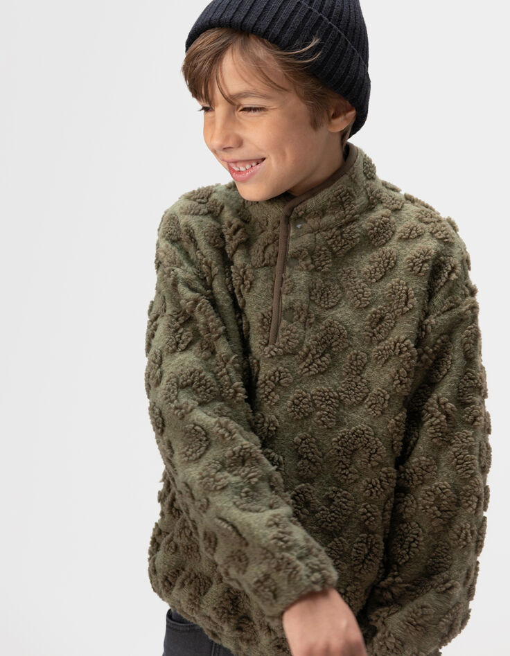 Sweat kaki jacquard sherpa léopard garçon-2