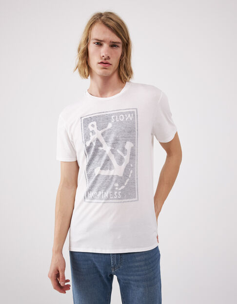 Men’s off-white T-shirt with anchor image on back