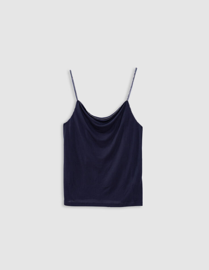 Navy top with draped neckline, pretty straps-6