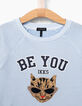 Himmelblauer Mädchensweater, Leopard mit Brille-2