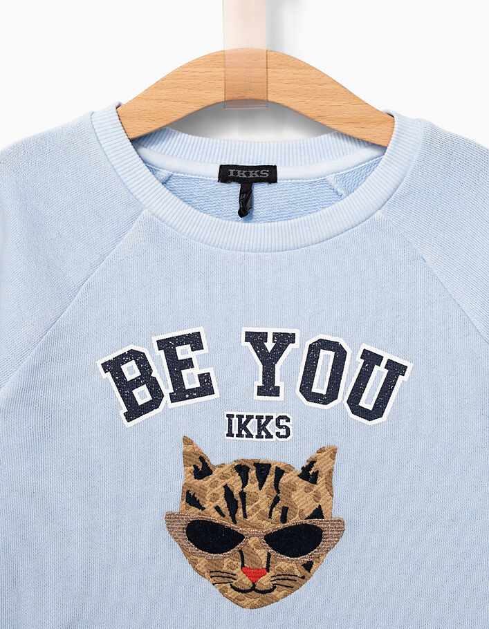 Blauwe sweater met luipaard met bril voor meisjes - IKKS