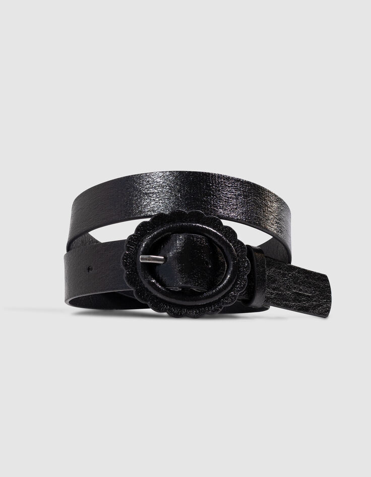 Zwarte riem met bloemgesp meisjes-5