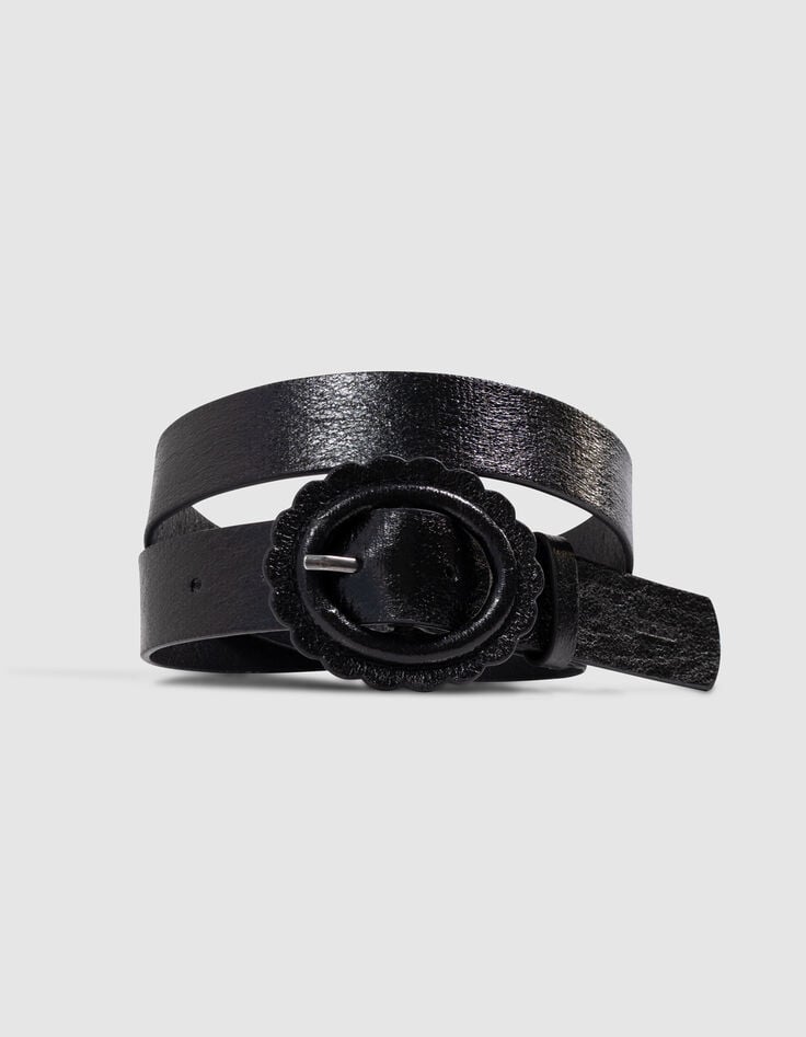 Girls’ black belt with flower buckle-5 Girls’ black belt with flower buckle-5