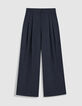 Pantalon large pliss&eacute; bleu gris Femme-5