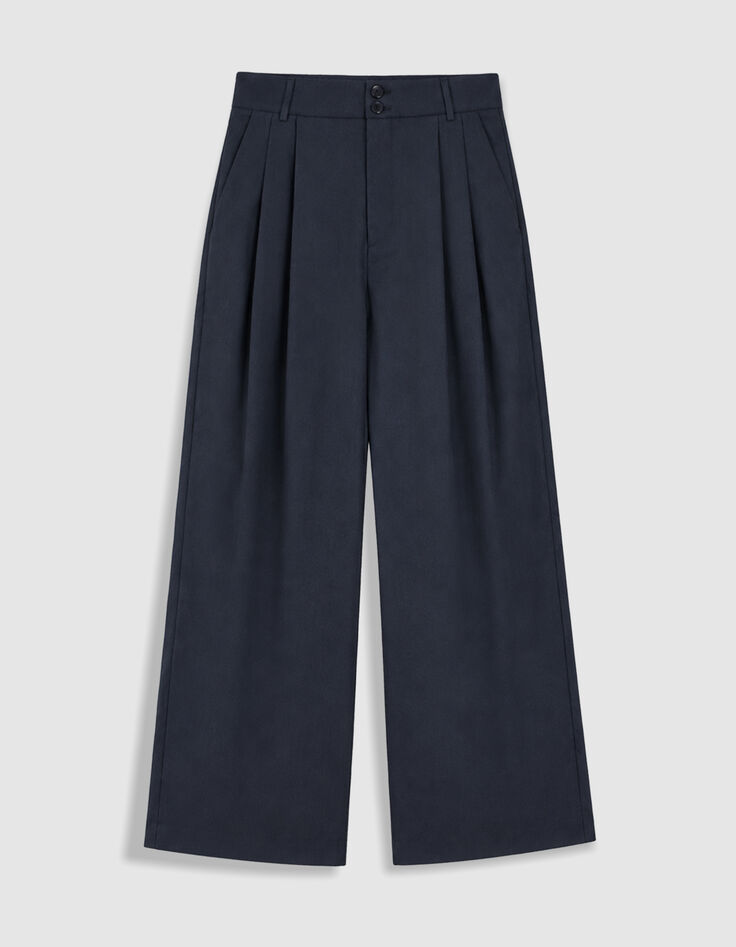 Pantalon large pliss&eacute; bleu gris Femme-5
