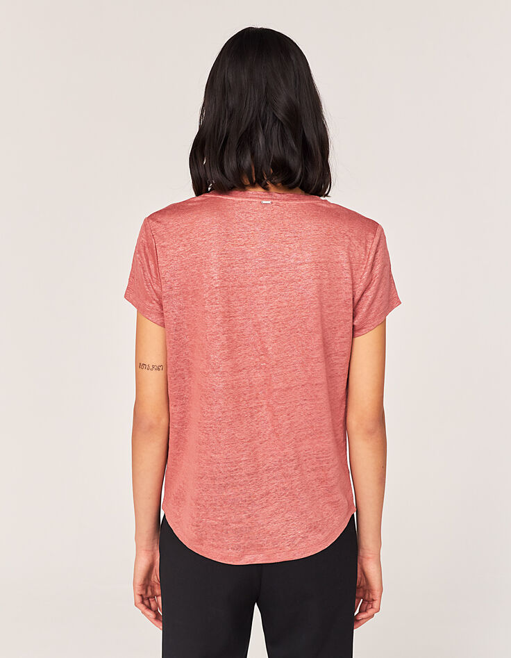 Linnen T-shirt foil korte mouwen dames-3