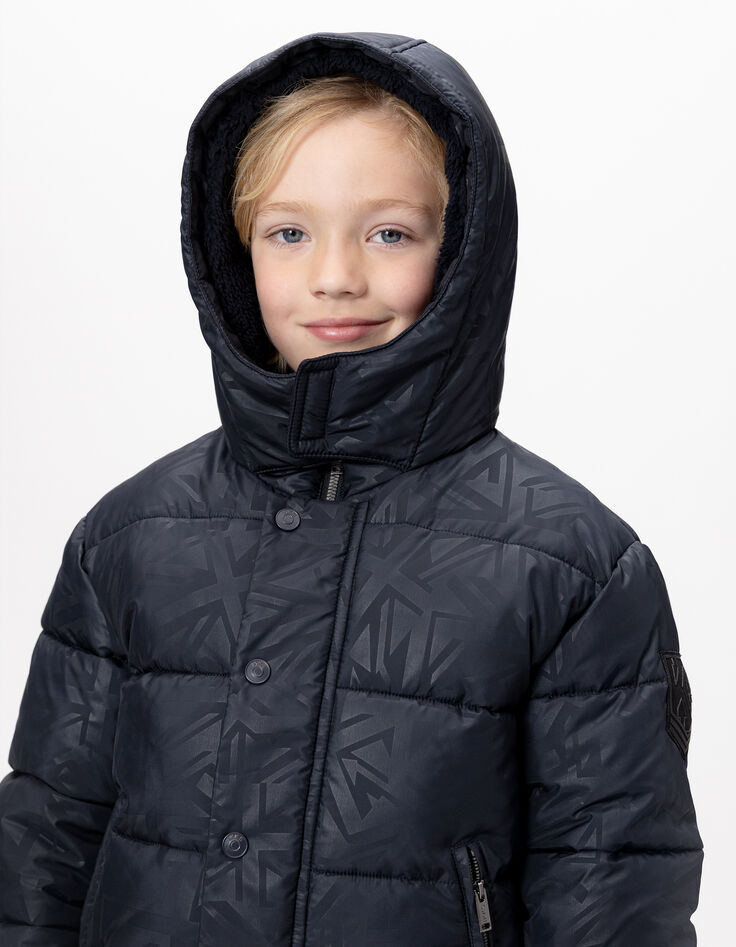 Boys’ navy padded jacket with graphic fur-lined hood-2