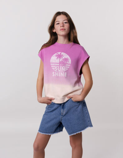 Girl's purple sleeveless deep dye sweatshirt with message - IKKS