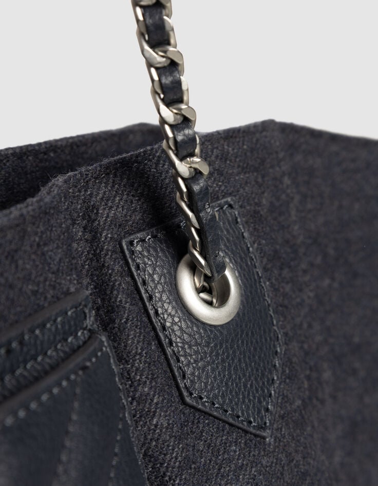 Women’s navy flannel and leather mix 1440 tote bag Size XL-7