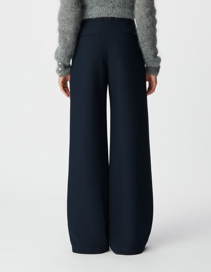 Rechte marineblauwe flanellen broek voor dames-3 Rechte marineblauwe flanellen broek voor dames-3