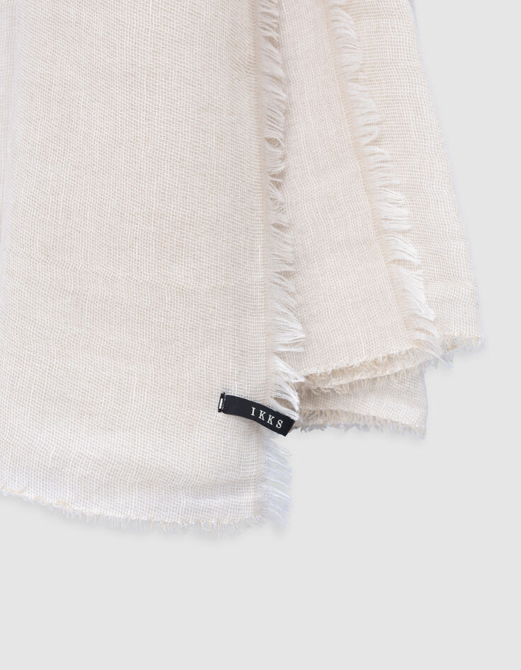 Men’s beige semi-plain scarf with fringed edges-2