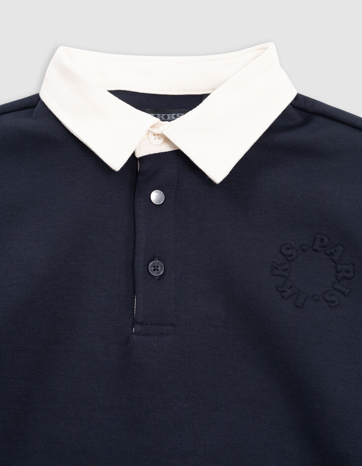 Jongenssweatshirt marine poloshirt in ecru tekst rug-4