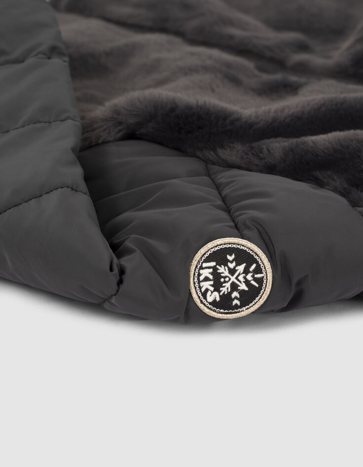 Anthrazitgraue M&auml;dchensteppjacke mit Kunstfelloptik-4