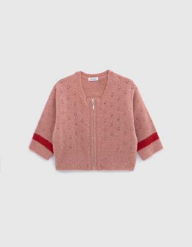 Open gebreid roze vest met rits voor babymeisje - IKKS