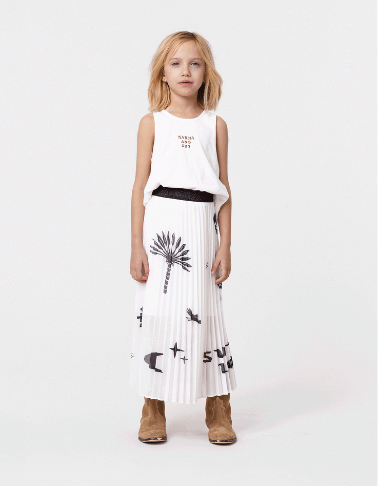 Jupe longue blanche plissée imprimé maxi motifs fille-1