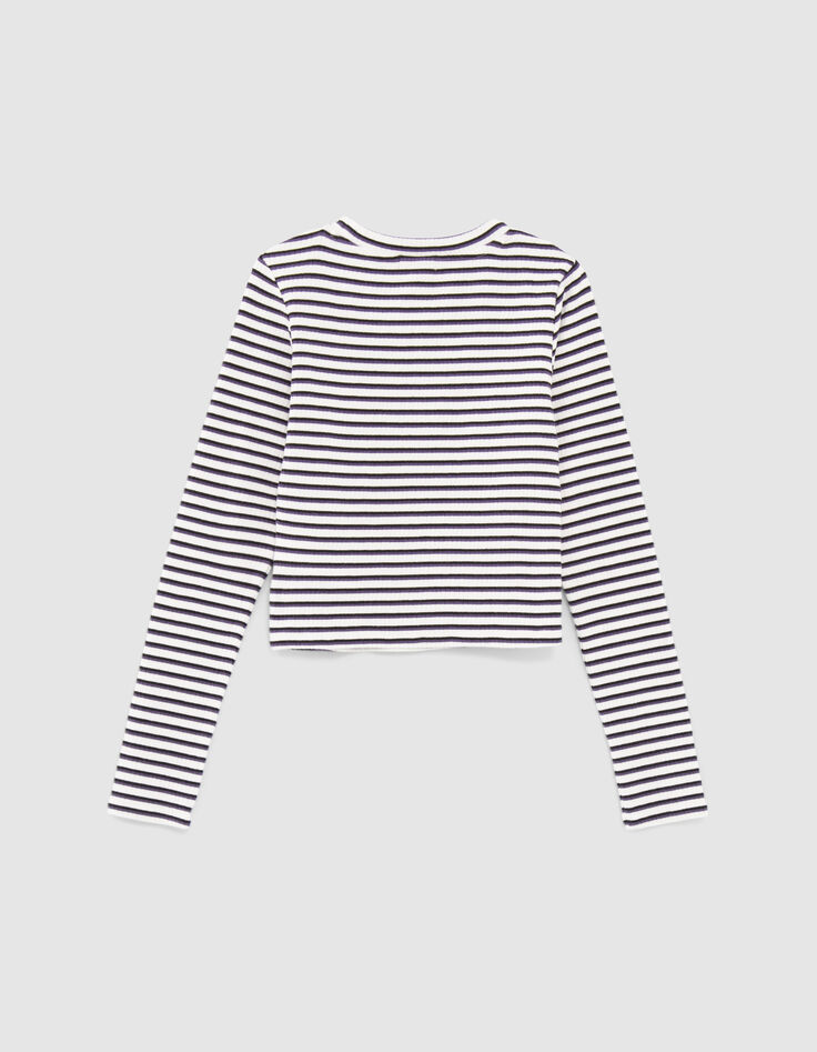 Wit geribd T-shirt met strepen meisjes-3