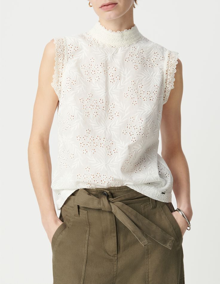 Wei&szlig;es &auml;rmelloses Top aus Bio-Baumwolle f&uuml;r Damen mit englischer Stickerei-2