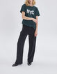 Camiseta verde pato mensaje tachuelas mujer-2