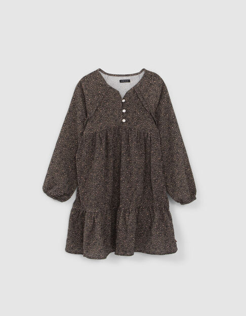 Robe kaki imprimé léopard-coeurs fille - IKKS