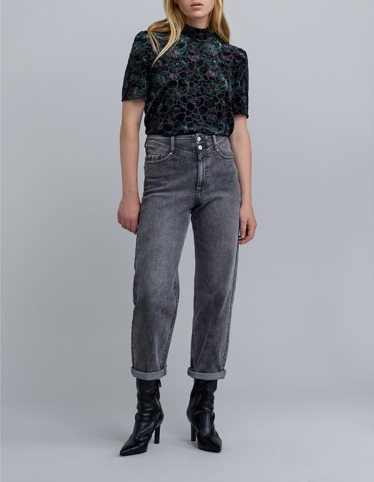 Zwart barok fluwelen top met paisleymotief voor dames-2