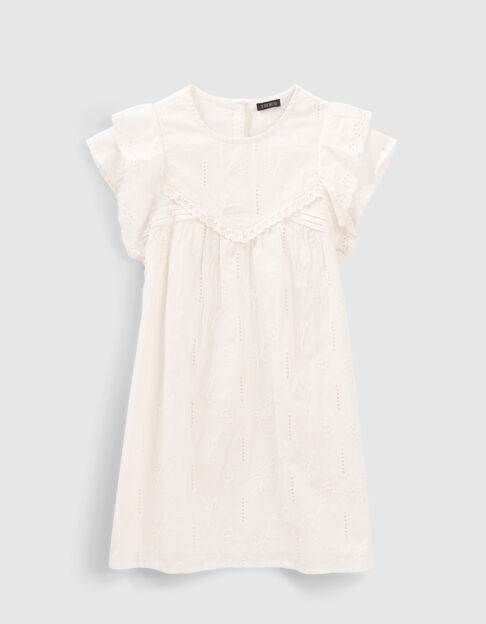 Girls’ off-white dress with lace and embroidery - IKKS