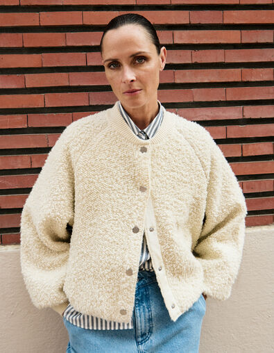 Women’s white bouclette knit cardigan - IKKS