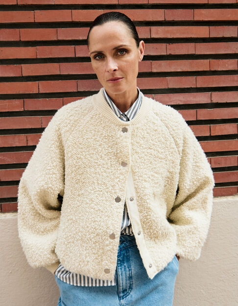 Women’s white bouclette knit cardigan - IKKS