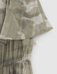 Vestido caqui camuflaje y rayas doradas niña-6