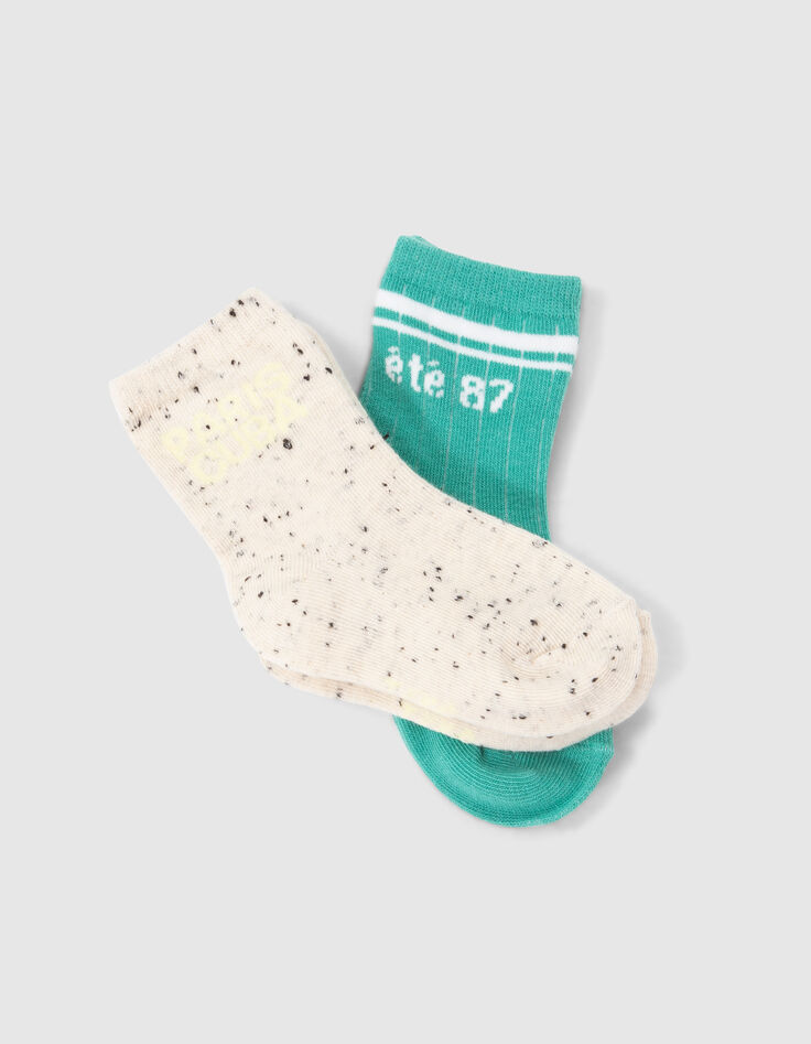 Chaussettes vertes et écrues à doupions bébé garçon-5