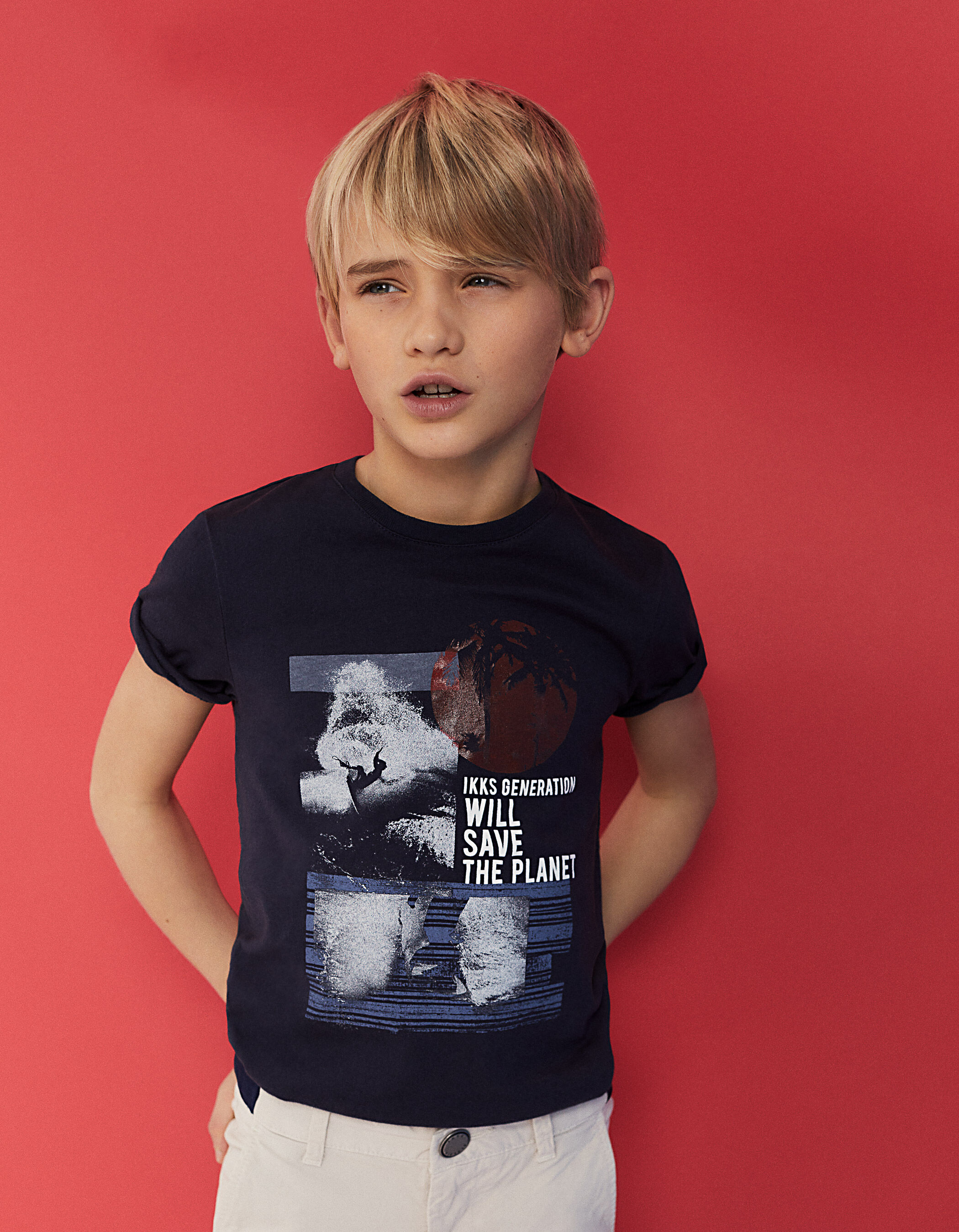 Boys navy surfer graphic T shirt