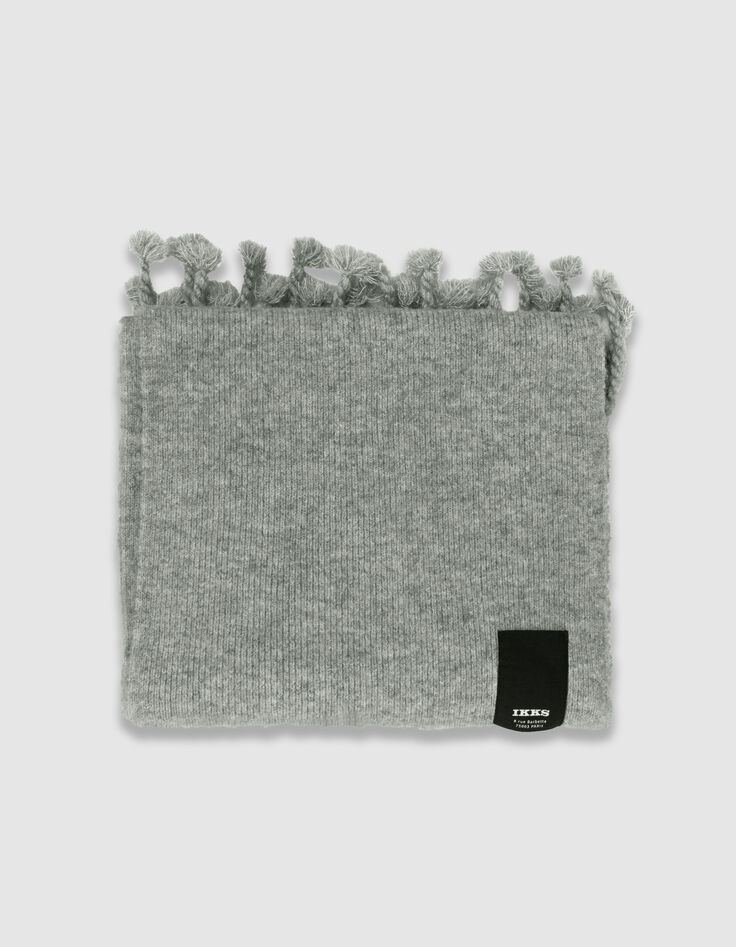 Bufanda gris punto flecos mujer-5 Bufanda gris punto flecos mujer-5