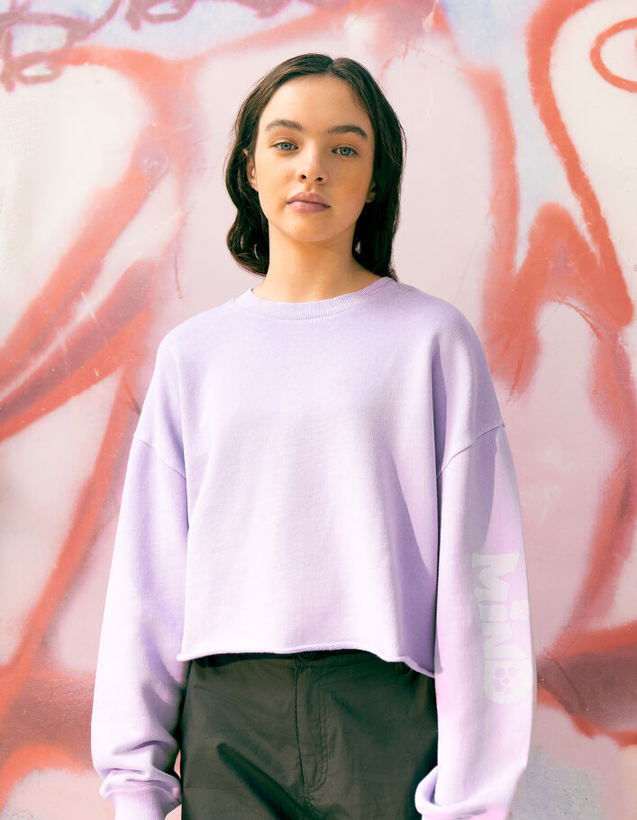 Sweat lilas cropped print manches fille - IKKS