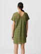 Mujer verde de algodón orgánico de encaje de ganchillo vestido corto-3