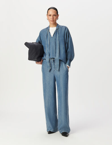 Blouse à lavallière bleue en Lyocell® fluide Femme - IKKS