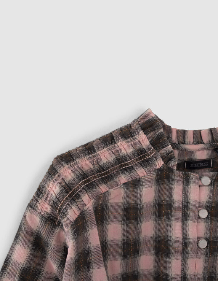 Girls’ pink and khaki check cropped blouse-6